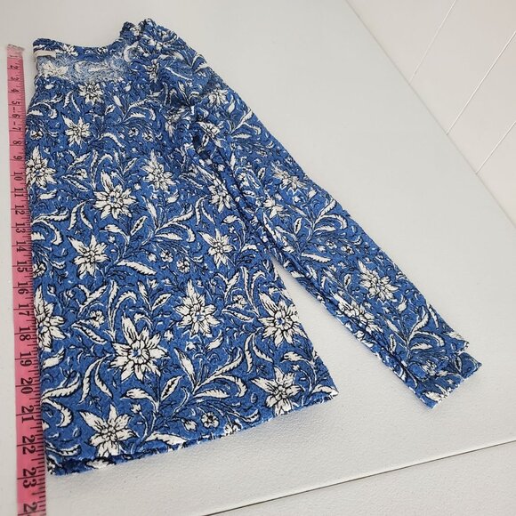 LOFT Womens Blue Floral Crinkle Blouse Size M Square Neck Long Sleeve Career - Picture 6 of 7